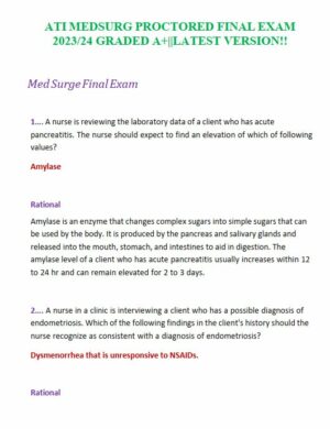 2023 ATI Medical Surgical Final Exam with Answers (200 Solved Questions)