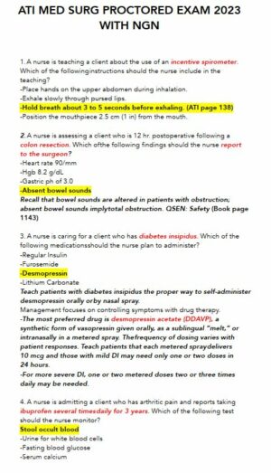 2023 ATI Medical Surgical Proctored Exam with Answers (100 Solved Questions)