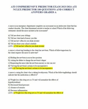 2023-2024 ATI PN Comprehensive Exam with Answers (165 Solved Questions)