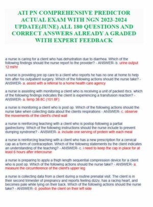 2023-2024 ATI PN Comprehensive Exam with Answers (262 Solved Questions)