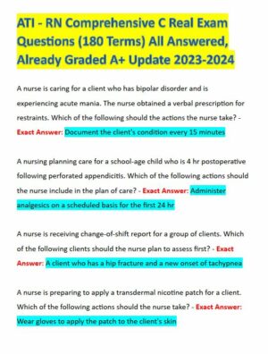 2023-2024 ATI RN Comprehensive Exam with Answers (179 Solved Questions)