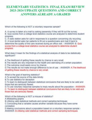2023-2024 ATI Elementary Statistics Final Exam with Answers (97 Solved Questions)