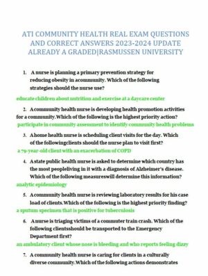 2023-2024 ATI Community Health Practice Exam with Answers (105 Solved Questions)