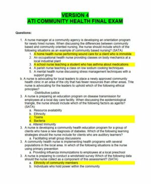 2023-2024 ATI Community Health Practice Exam with Answers (66 Solved Questions)