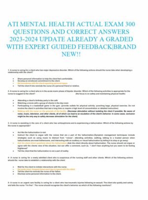 2023-2024 ATI Mental Health Practice Exam with Answers (155 Solved Questions)
