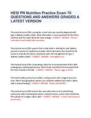 HESI PN Nutrition Practice Exam With Answers (41 Solved Questions)