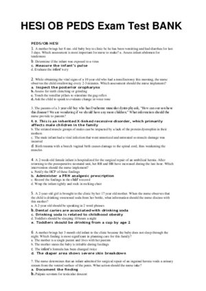HESI Chamberlain College of Nursing Pediatrics OB Test Bank With Answers (55 Solved Questions)