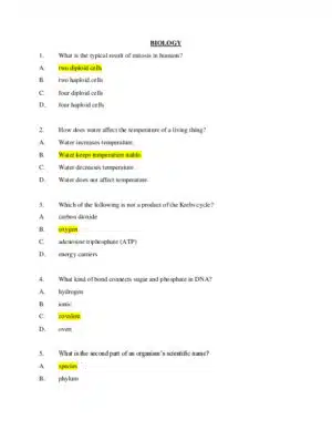 HESI Biology A2 Entrance Exam With Answers (30 Solved Questions)