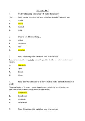 HESI Vocabulary A2 Exam Version 1 With Answers (50 Solved Questions)