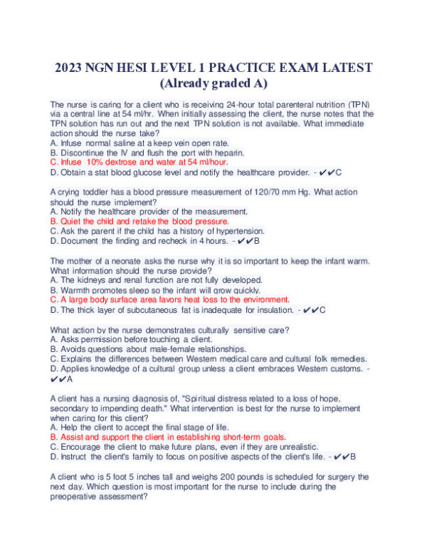 2023 HESI Child Care Practice Exam Ngn With Answers (126 Solved Questions)