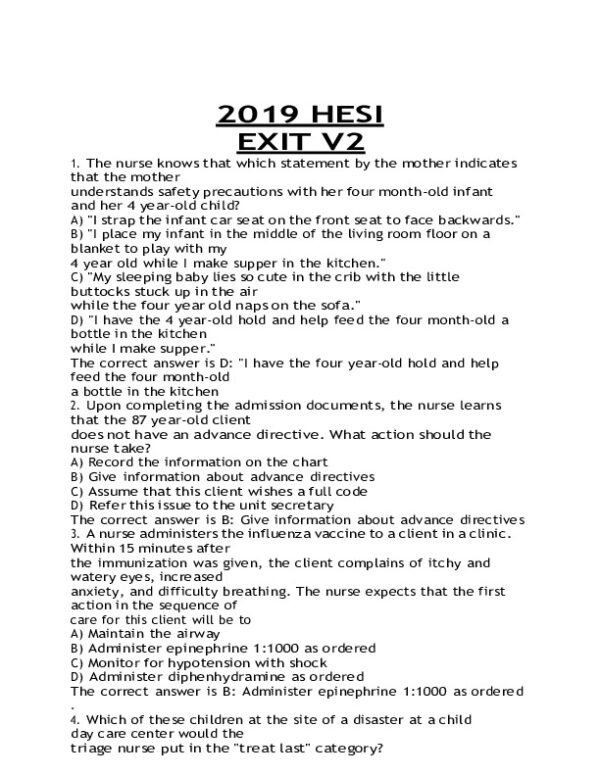 2019 HESI RN Pharmacology Exit Exam Version 2 With Answers (160 Solved Questions)