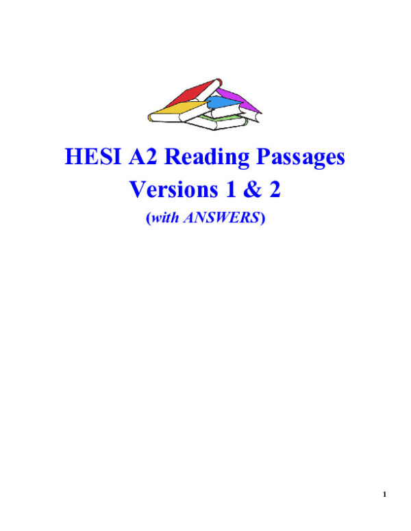 HESI Reading Passages A2 Exam Version 1 With Answers (113 Solved Questions)