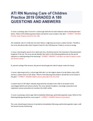 2019 ATI RN Nursing Care Of Children Practice Question With Answers (60 Solved Questions)