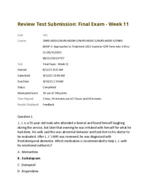 2021 NURS6630 Pharmacology Final Exam Week 11 With Answers (50 Solved Questions)