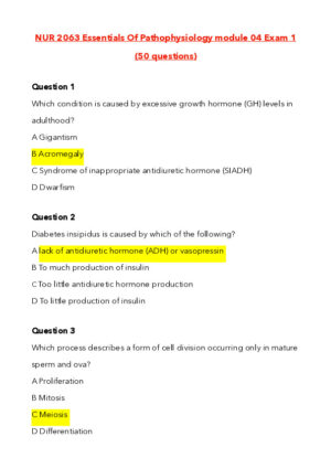 NUR2063 Essentials of Pathophysiology Module 4 Exam 1 With Answers (31 Solved Questions)