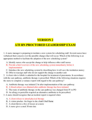 2020 ATI RN Leadership Proctored Exam Version 2 With Answers (70 Solved Questions)