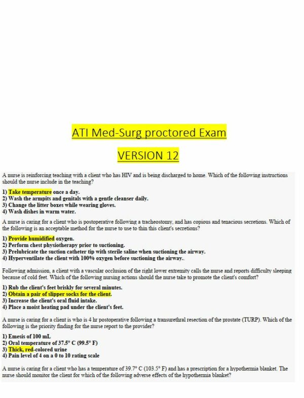 ATI Medical Surgical Proctored Exam with Answers (133 Solved Questions)