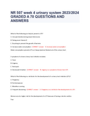 2023-2024 NR507 Urinary System Week 4 With Answers (33 Solved Questions)