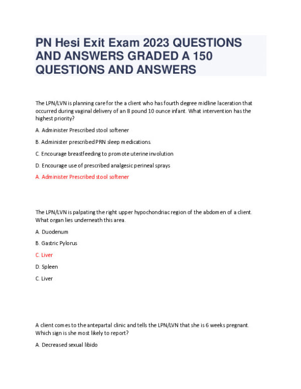 2023 HESI PN Clinical Analysis Exit Exam With Answers (94 Solved Questions)