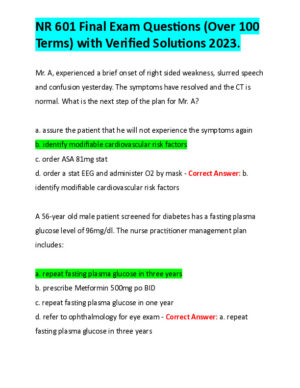 2023 NR601 Clinical Analysis Final Exam With Answers (97 Solved Questions)