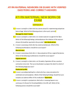 2019 ATI RN Maternal Newborn OB Exam Version 1 With Answers (60 Solved Questions)