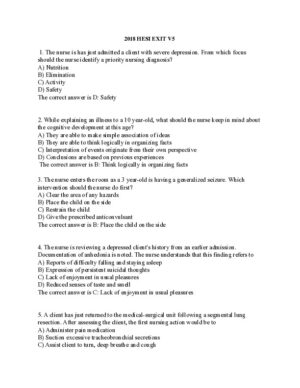 2018 HESI Health Assessment Exit Exam Version 5 With Answers (160 Solved Questions)