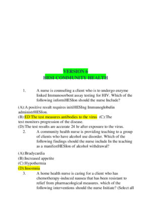 2021 HESI Community Health Proctored Exam Version 6 With Answers (60 Solved Questions)
