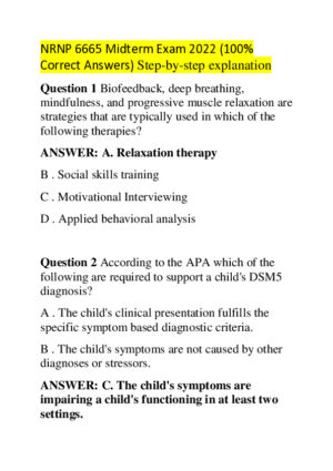2022 NRNP6665 Psychology Mid Term Exam With Answers (20 Solved Questions)