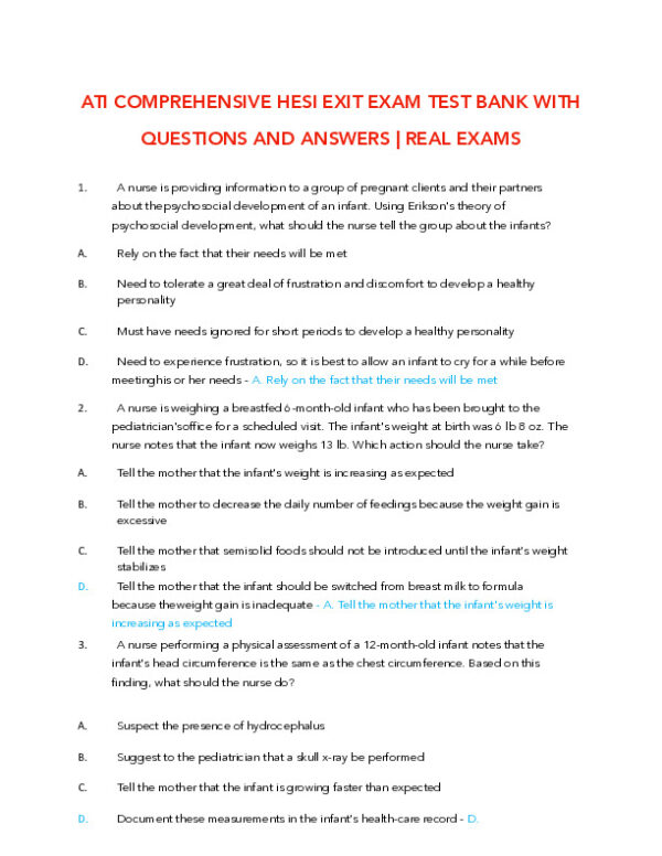 HESI Pediatrics Comprehensive Exit Exam With Answers (100 Solved Questions)