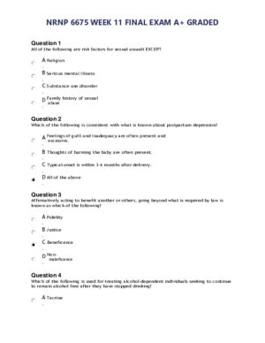 NRNP6675 Mental Health Final Exam Week 11 With Answers (100 Solved Questions)