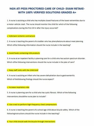 ATI Pediatrics Proctored Exam with Answers (58 Solved Questions)