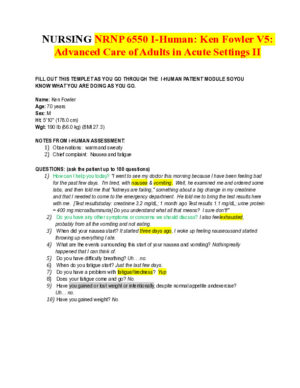 NRNP6550 I HUMAN Advanced Care of Adults in Acute Settings II Version 5 With Answers (100 Solved Questions)