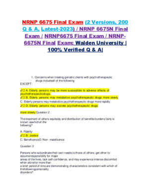 2023 NRNP6675 Walden University Mental Health Final Exam Version 2 With Answers (189 Solved Questions)