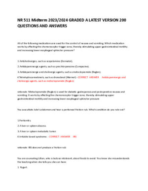 2023-2024 NR511 Pharmacology Mid Term Exam With Answers (201 Solved Questions)