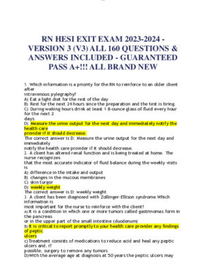 2023-2024 HESI RN Pediatrics Exit Exam Version 3 With Answers (160 Solved Questions)