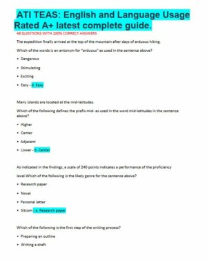 ATI English and language usage Teas Exam with Answers (48 Solved Questions)