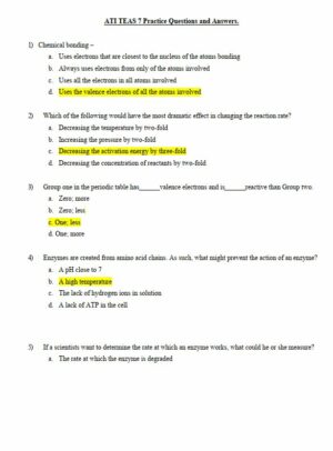 ATI Practice Teas Exam with Answers (177 Solved Questions)