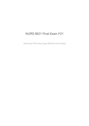 NURS6521 Walden University Pharmacology Final Exam With Answers (98 Solved Questions)