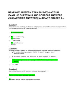 2023-2024 NRNP6665 Mental Health Midterm Exam With Answers (100 Solved Questions)