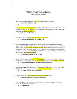 2021 NR601 Care of the Mature Adults Final Exam With Answers (10 Solved Questions)