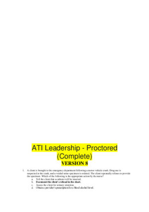 2020 ATI RN Leadership Proctored Exam Version 8 With Answers (350 Solved Questions)