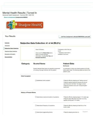 2021 NUR703 Mental Health Results Advanced Health Assessment (1 Solved Case)