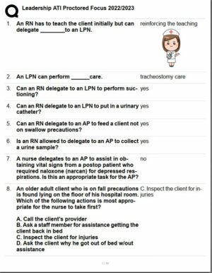 2022-2023 ATI Leadership Proctored Focus Practice Exam with Answers (63 Solved Questions)