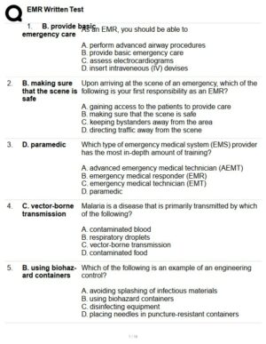 EMR Written Test Practice Exam with Answers (100 Solved Questions)