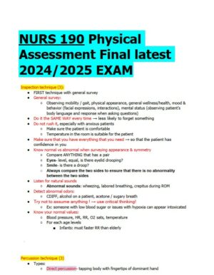2024-2025 NURS190 Physical Assessment Final Exam (30 Solved Assessments)