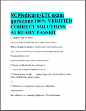 NC Medicare/LTC Practice Exam with Answers (100 Solved Questions)