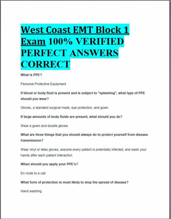 West Coast EMT Block 1 Practice Exam with Answers (190 Solved Questions)