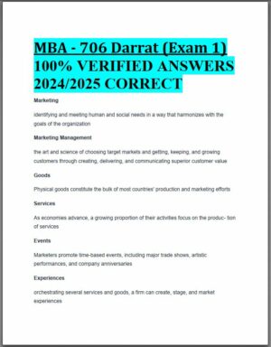 2024-2025 MBA -706 Darrat Exam 1 with Answers (63 Solved Questions)