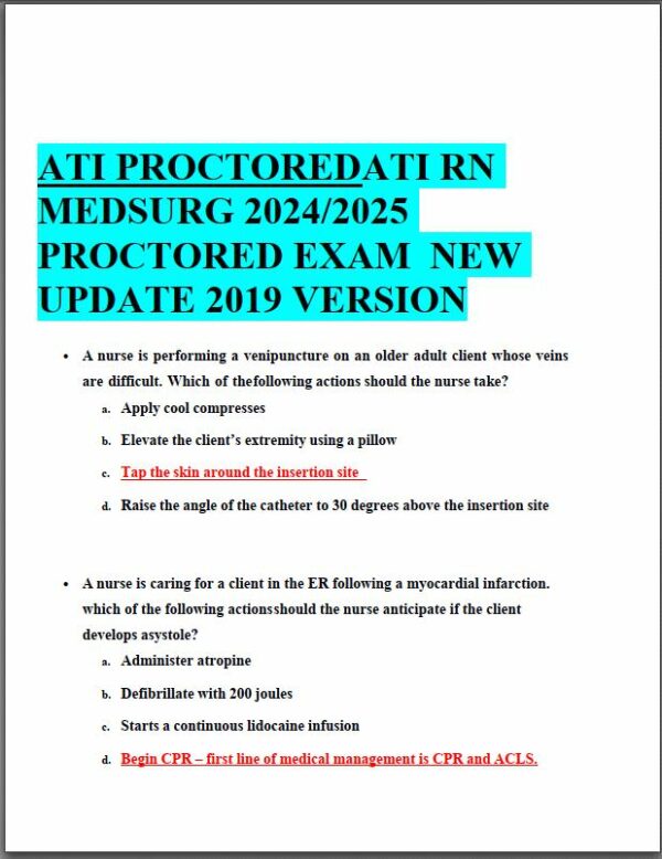 2019 ATI RN Medsurg Proctored Exam with Answers (66 Solved Questions)