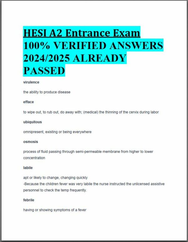 2024-2025 HESI A2 Entrance Exam with Answers (232 Solved Questions)